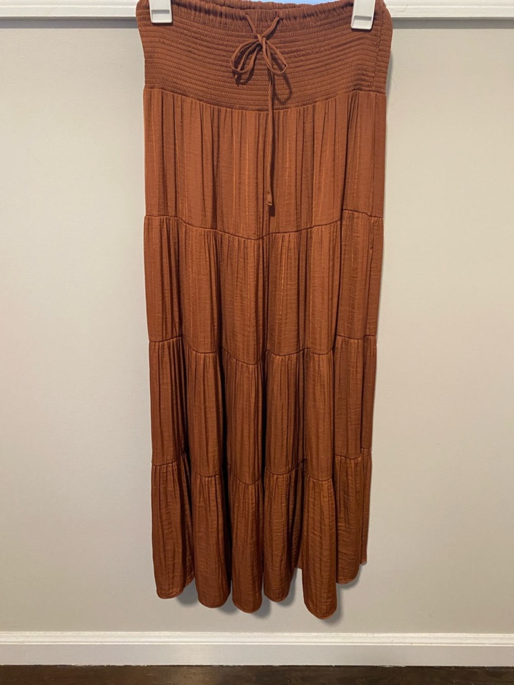 Zara Tiered Maxi Skirt in Copper  Brown